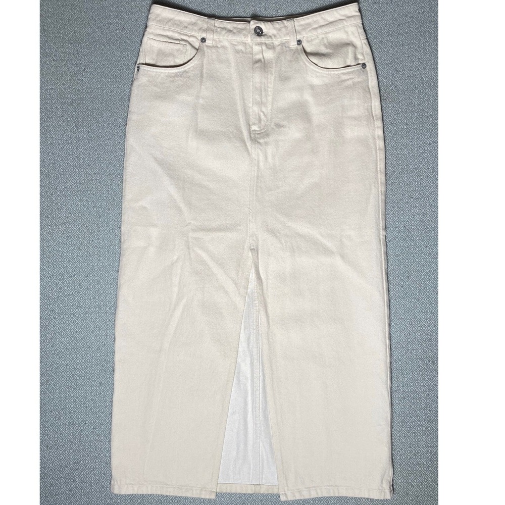 Brixton Denim Skirt Womens 28 Cream Off White Maxi Front Slit Cotton Casual